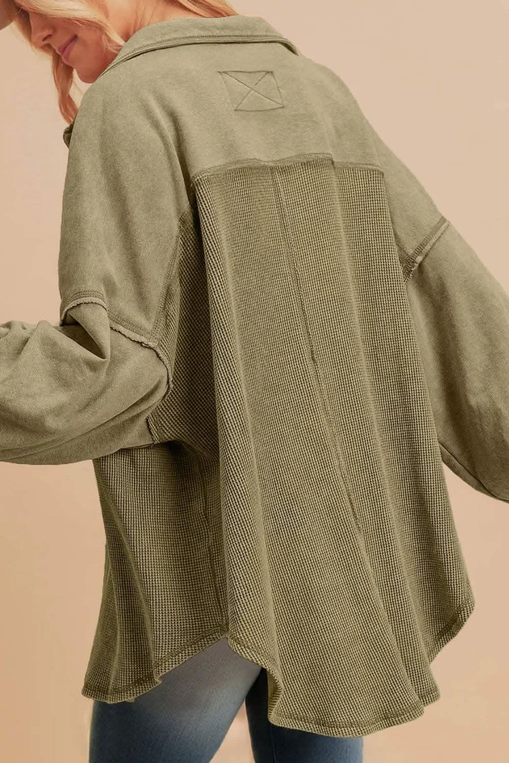 Waffle-knit collared shacket - Love Salve 