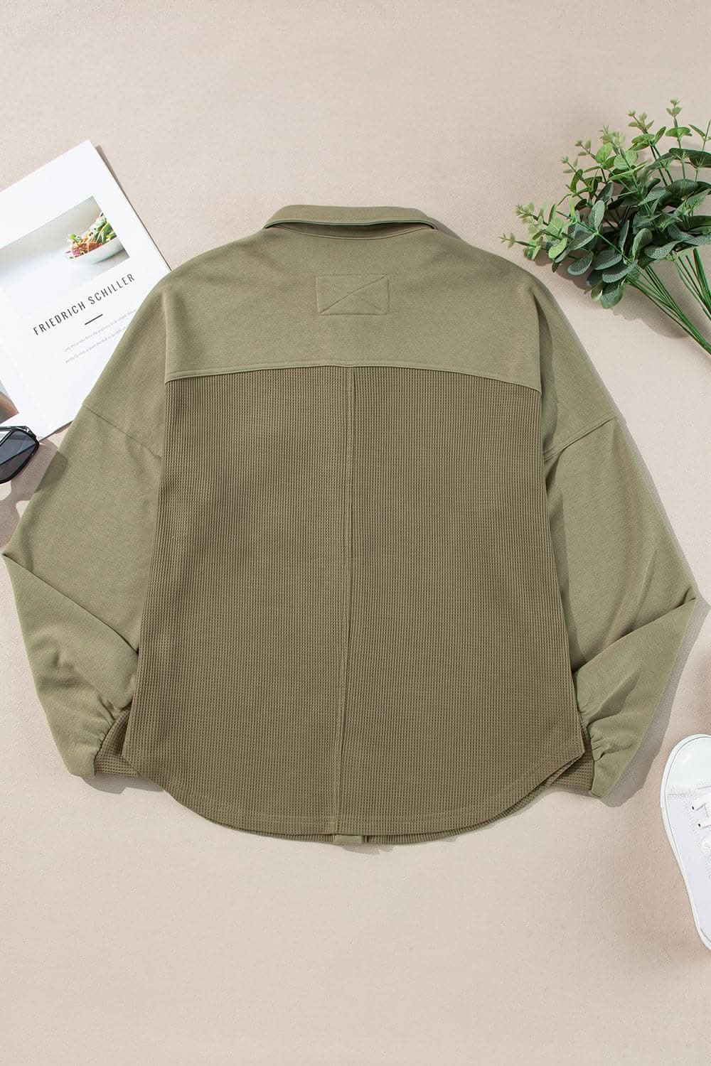 Waffle-knit collared shacket - Love Salve 