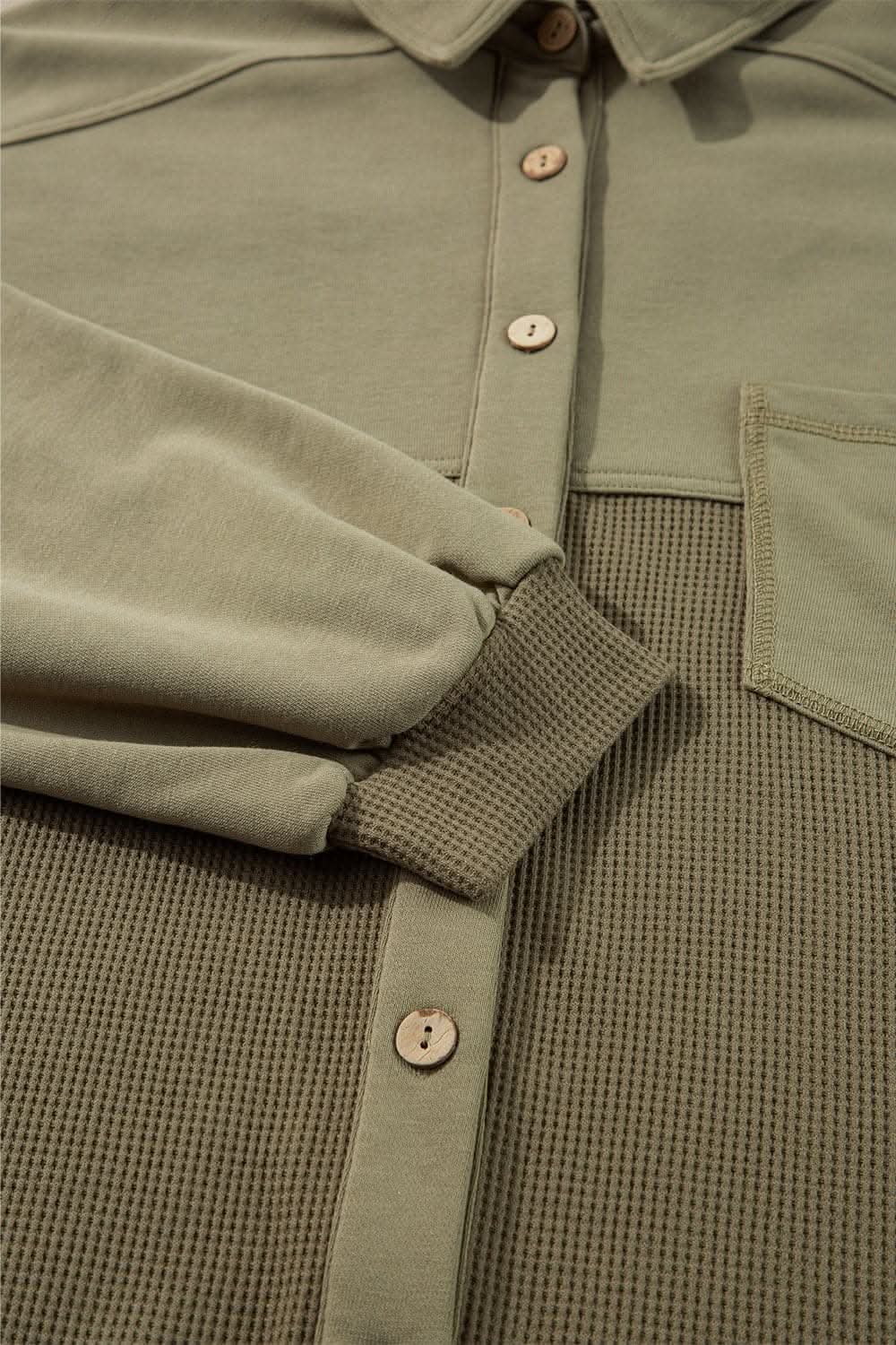 Waffle-knit collared shacket - Love Salve 