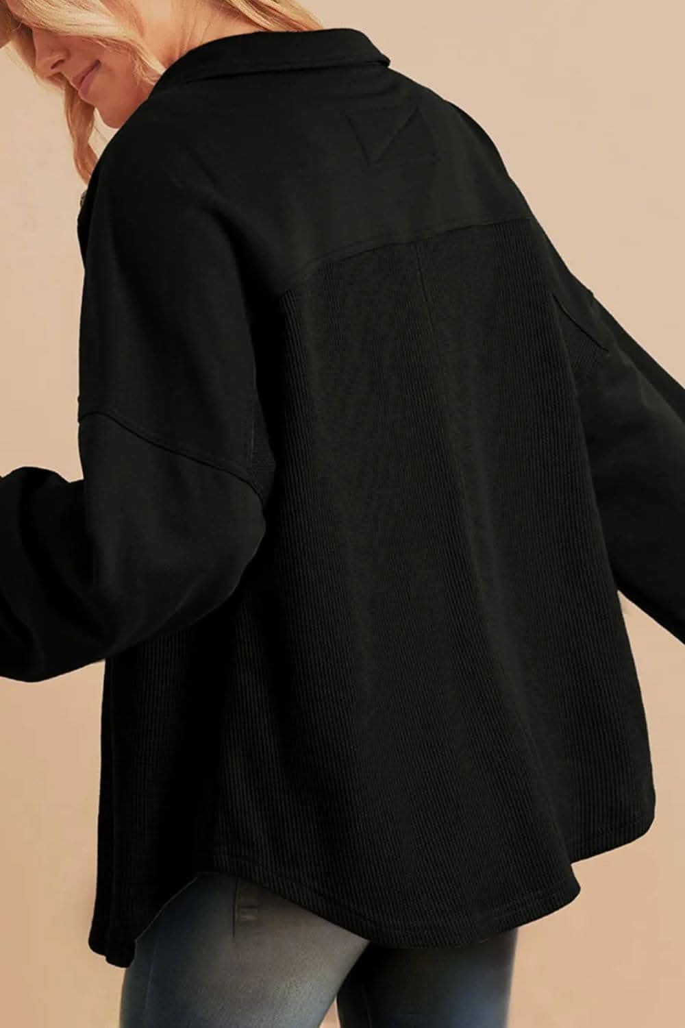 Waffle-knit collared shacket - Love Salve 