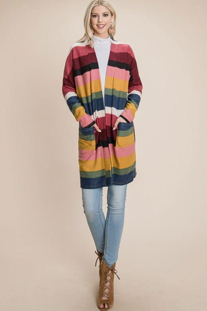 Chic open front striped cardigan - Love Salve 