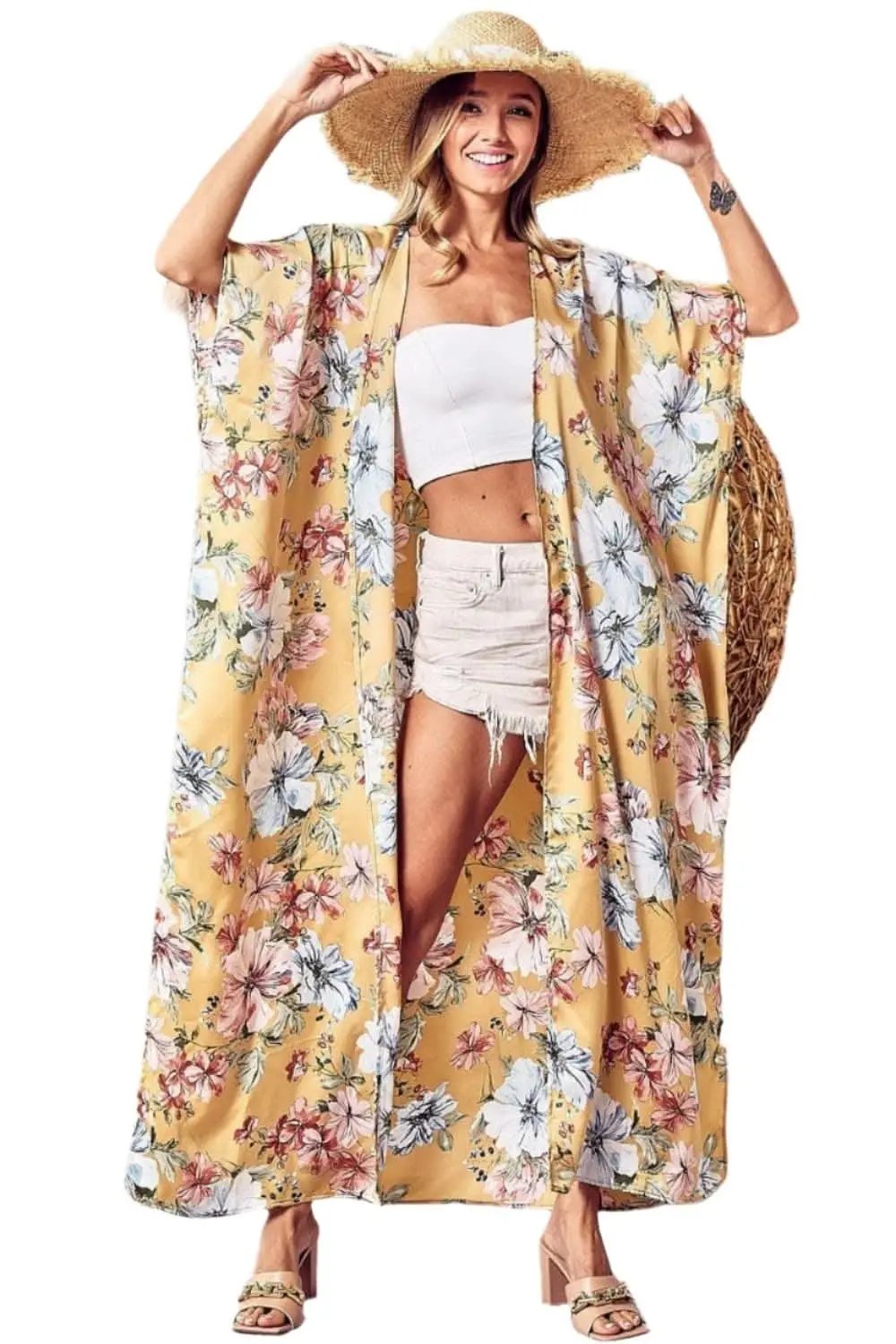 Floral Elegance Side Slit Longline Cardigan - Love Salve 