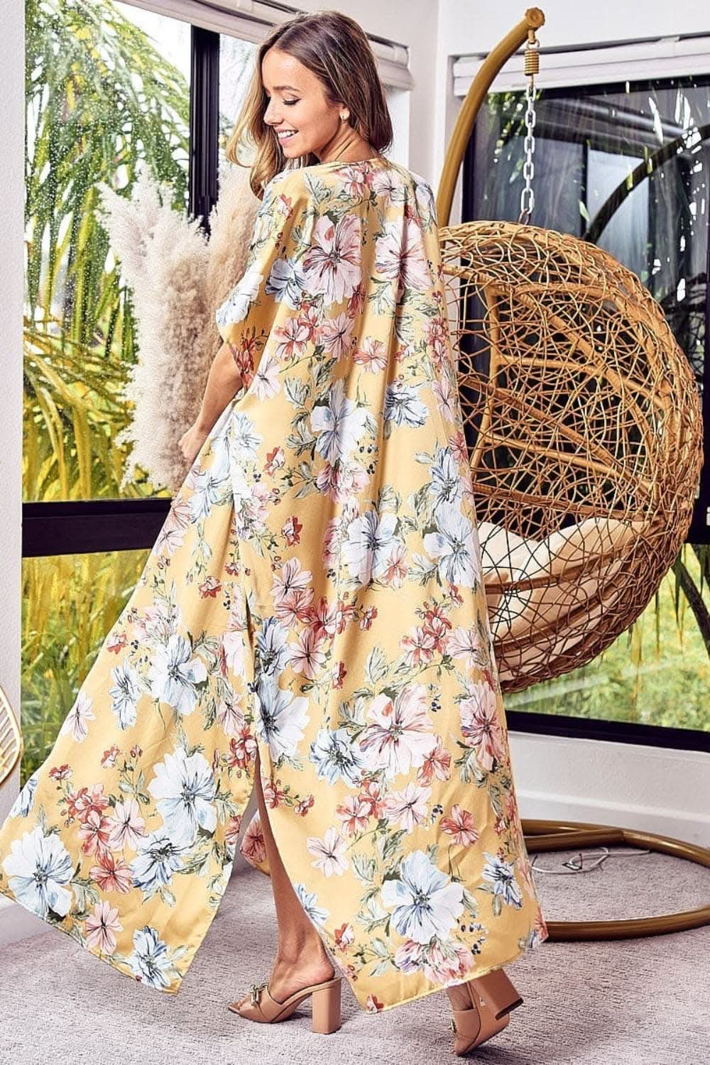 Floral Elegance Side Slit Longline Cardigan - Love Salve 