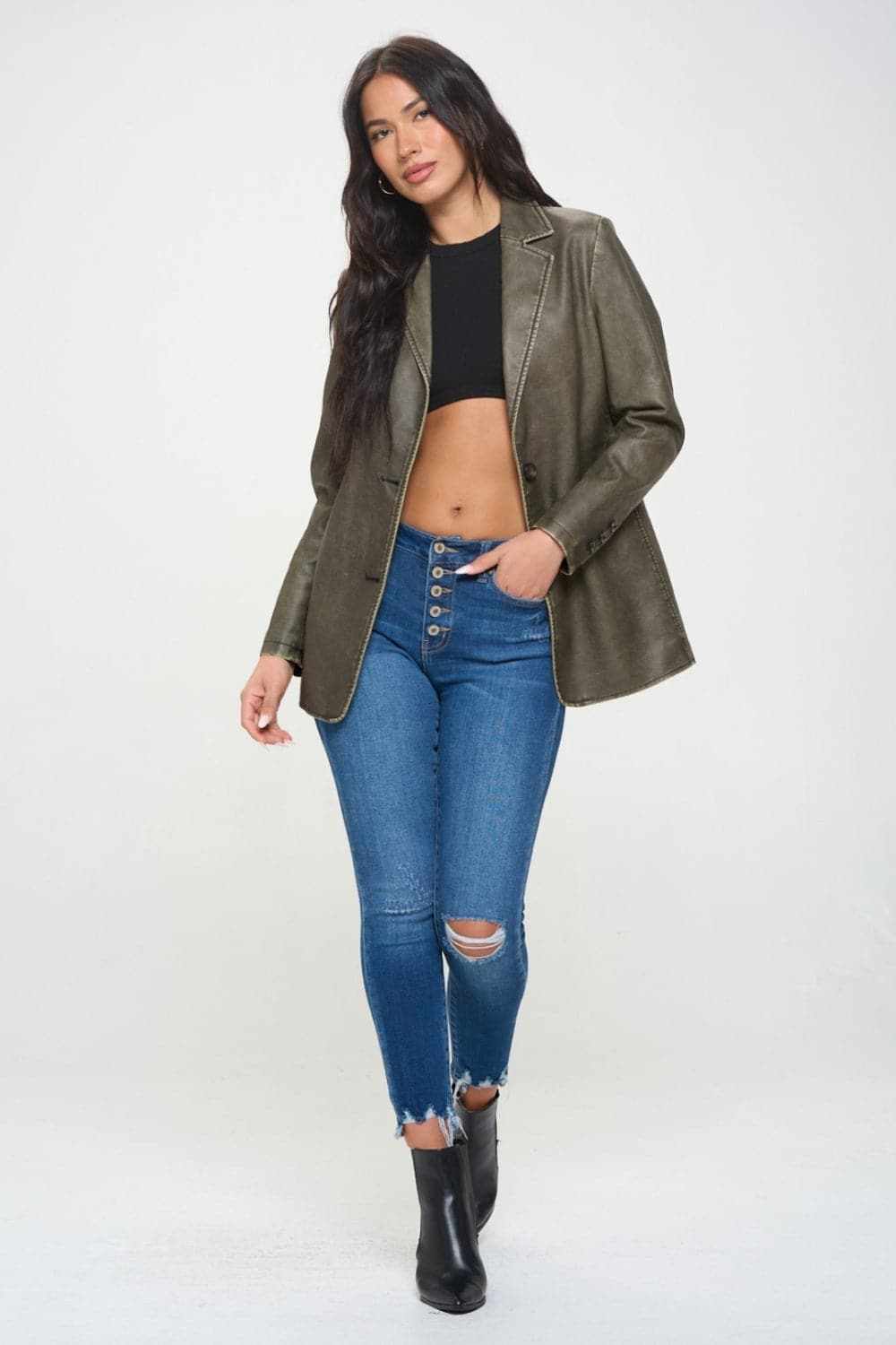 Chic vegan leather blazer, ethical style - Love Salve 