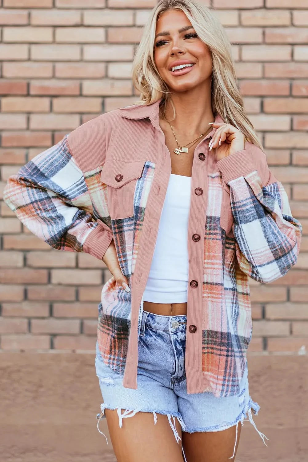 Chic plaid shacket with pockets - Love Salve 