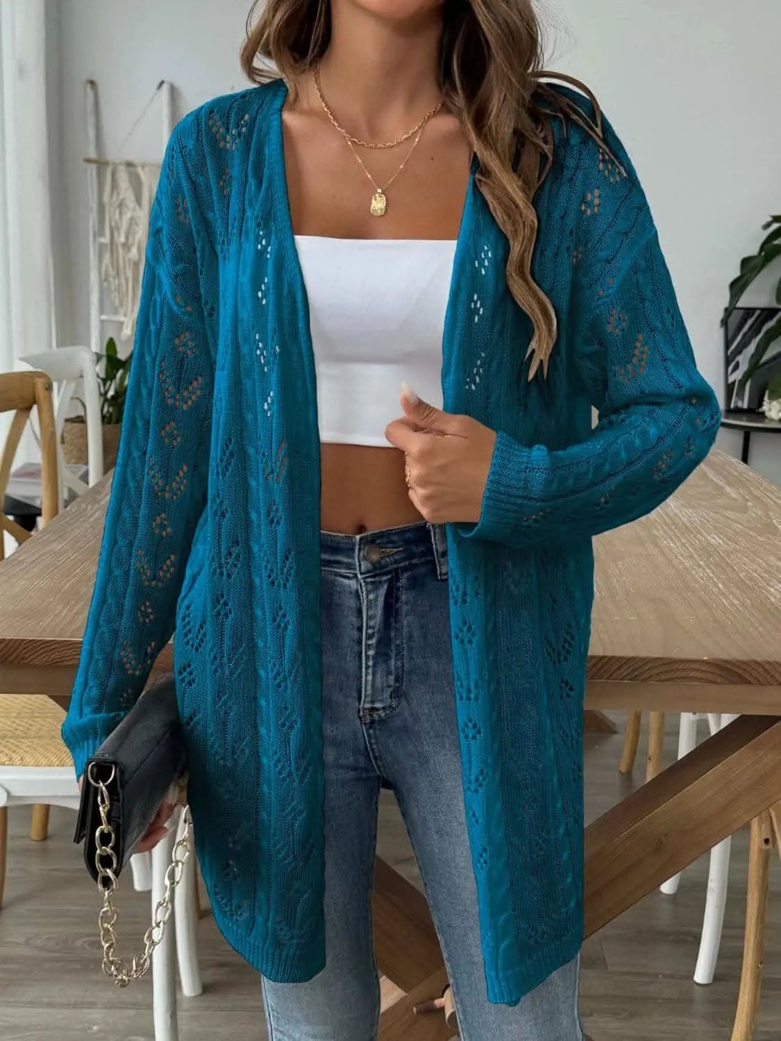 Chic long sleeve openwork cardigan - Love Salve 