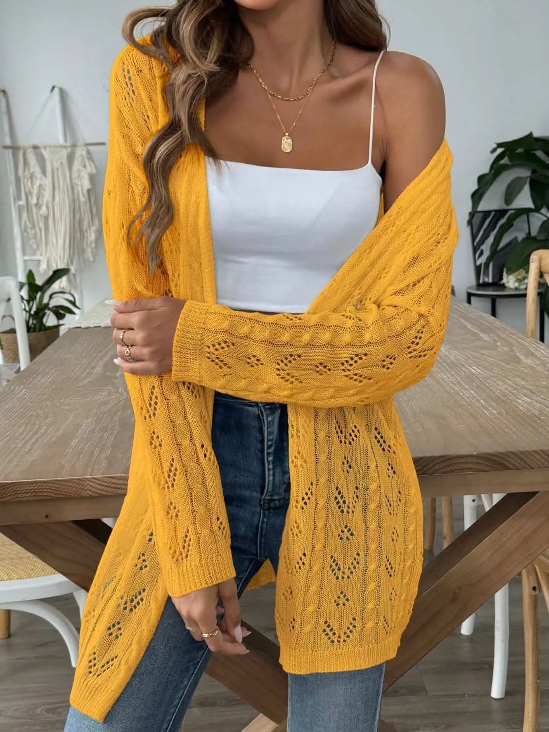 Chic long sleeve openwork cardigan - Love Salve 