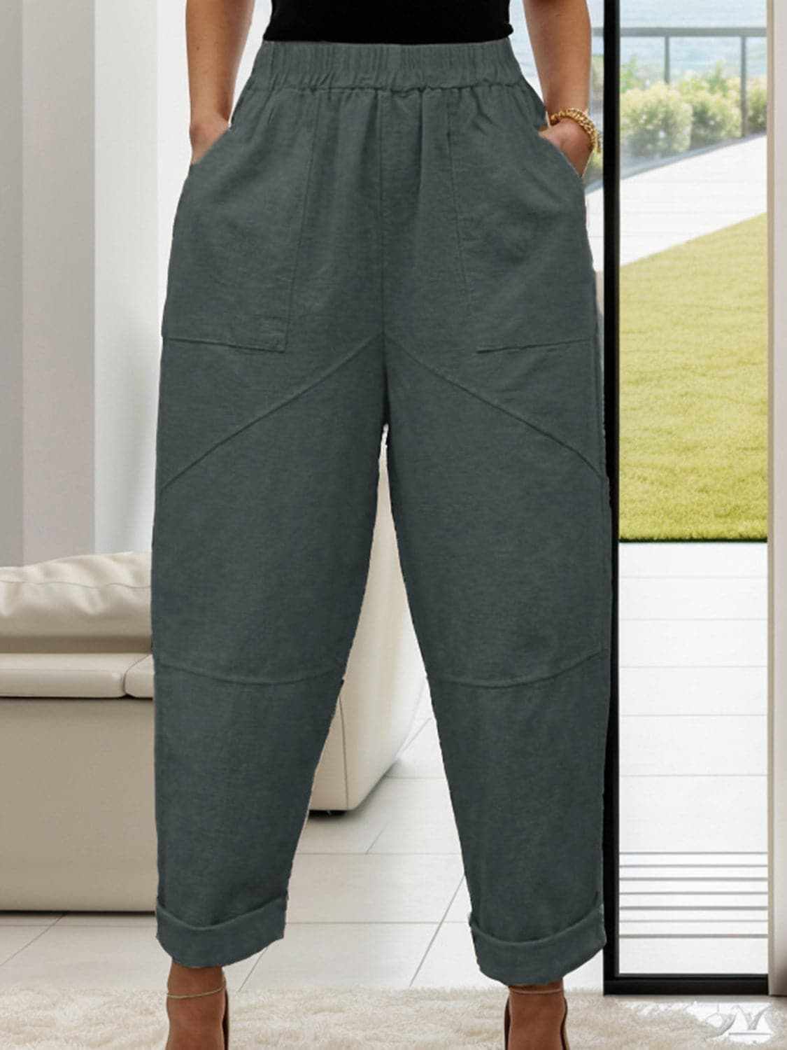 Sheer pocket pants with elastic waist - Love Salve 