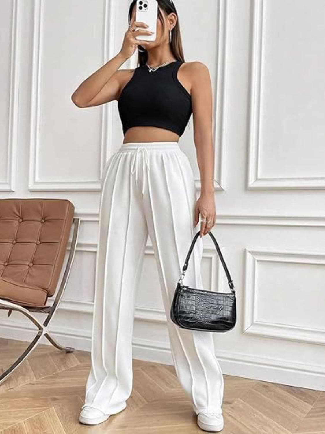 Drawstring wide-leg trousers with pockets - Love Salve 