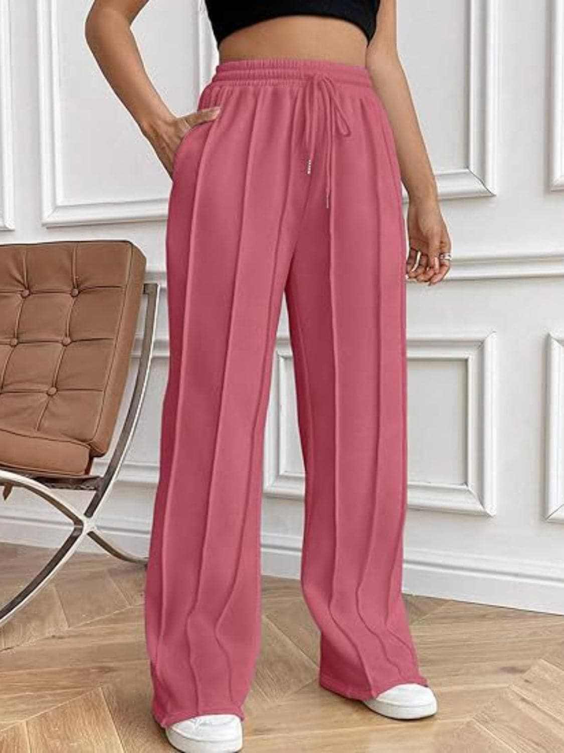 Drawstring wide-leg trousers with pockets - Love Salve 