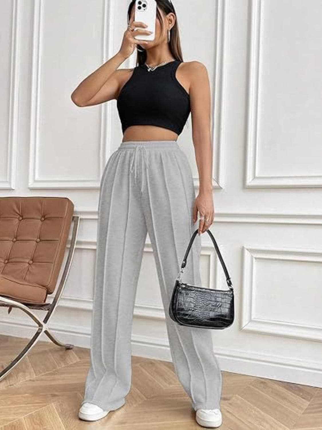 Drawstring wide-leg trousers with pockets - Love Salve 