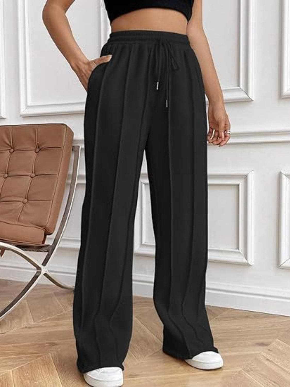 Drawstring wide-leg trousers with pockets - Love Salve 