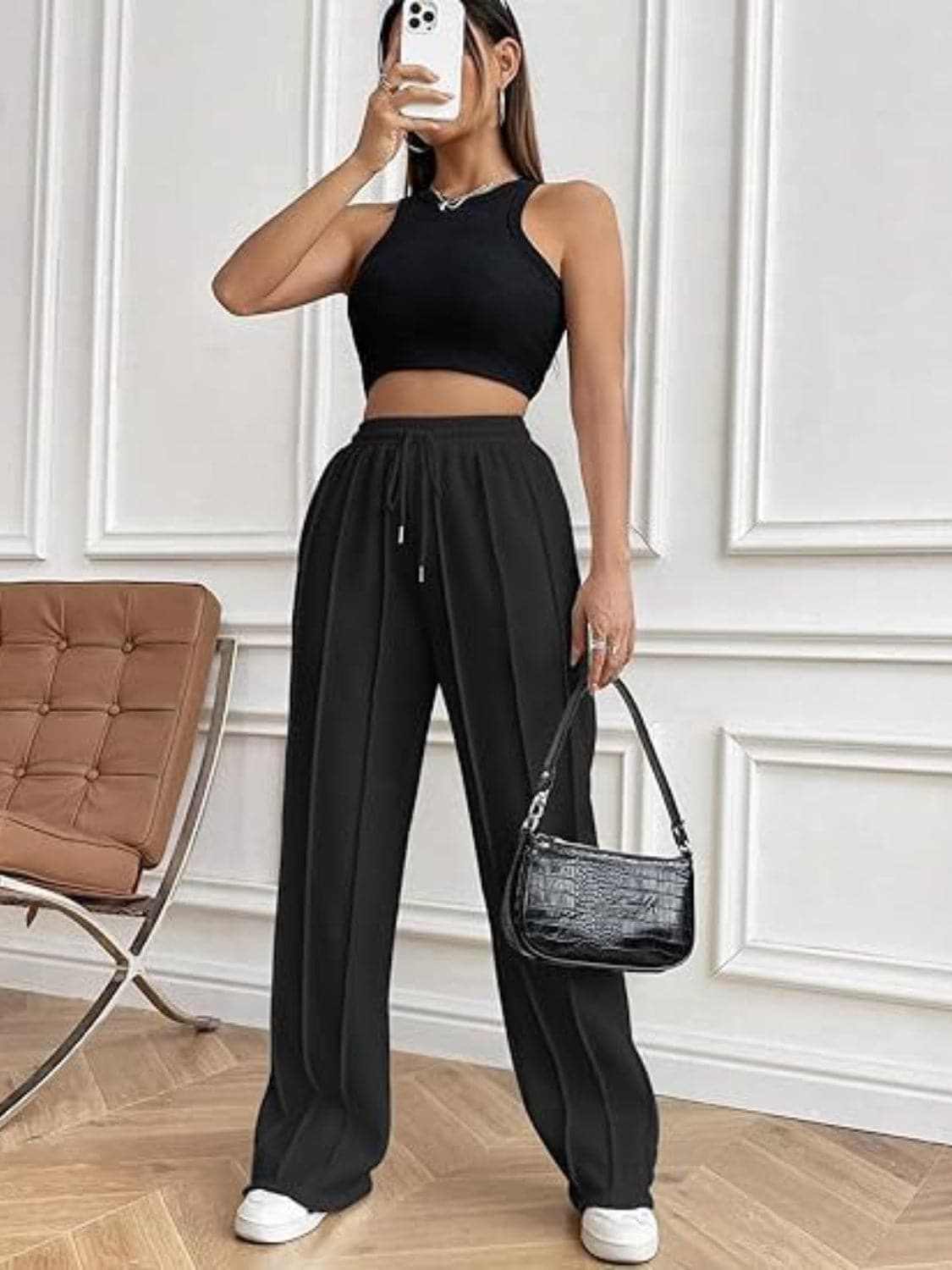Drawstring wide-leg trousers with pockets - Love Salve 