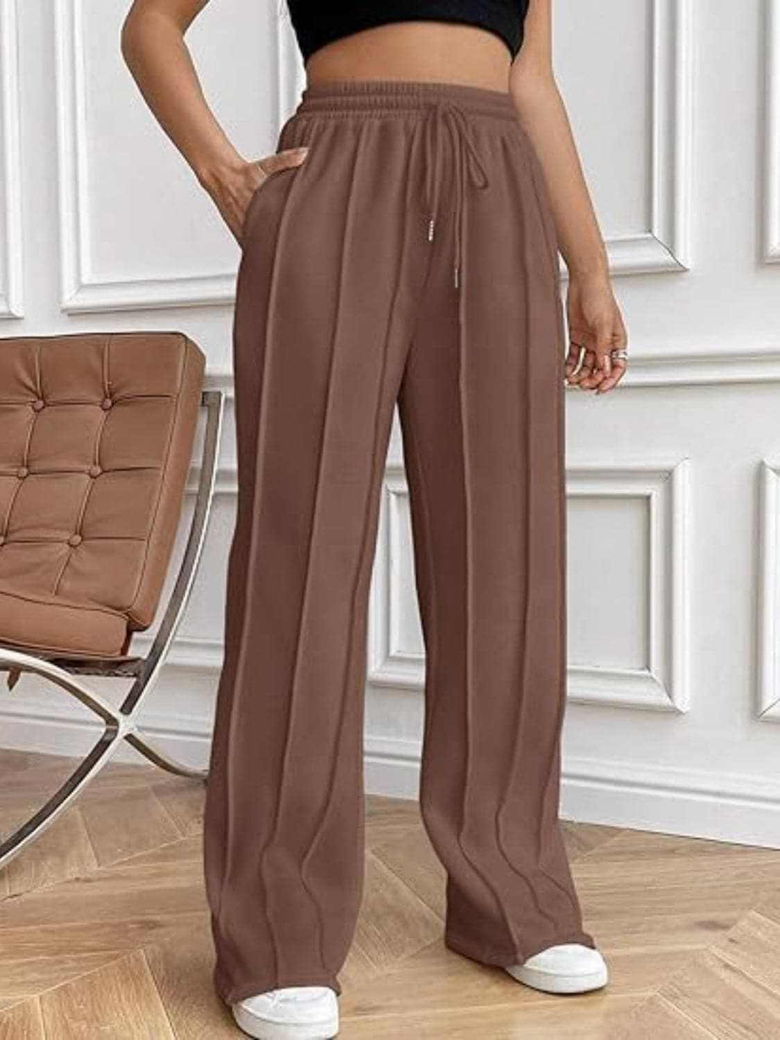 Drawstring wide-leg trousers with pockets - Love Salve 