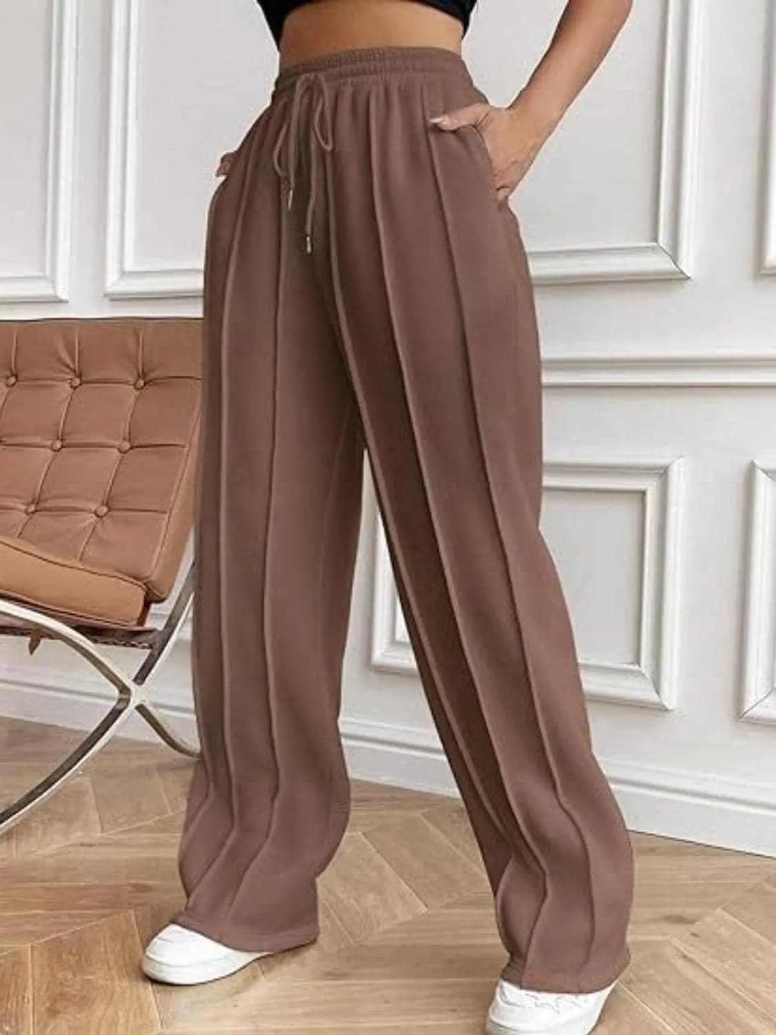 Drawstring wide-leg trousers with pockets - Love Salve 