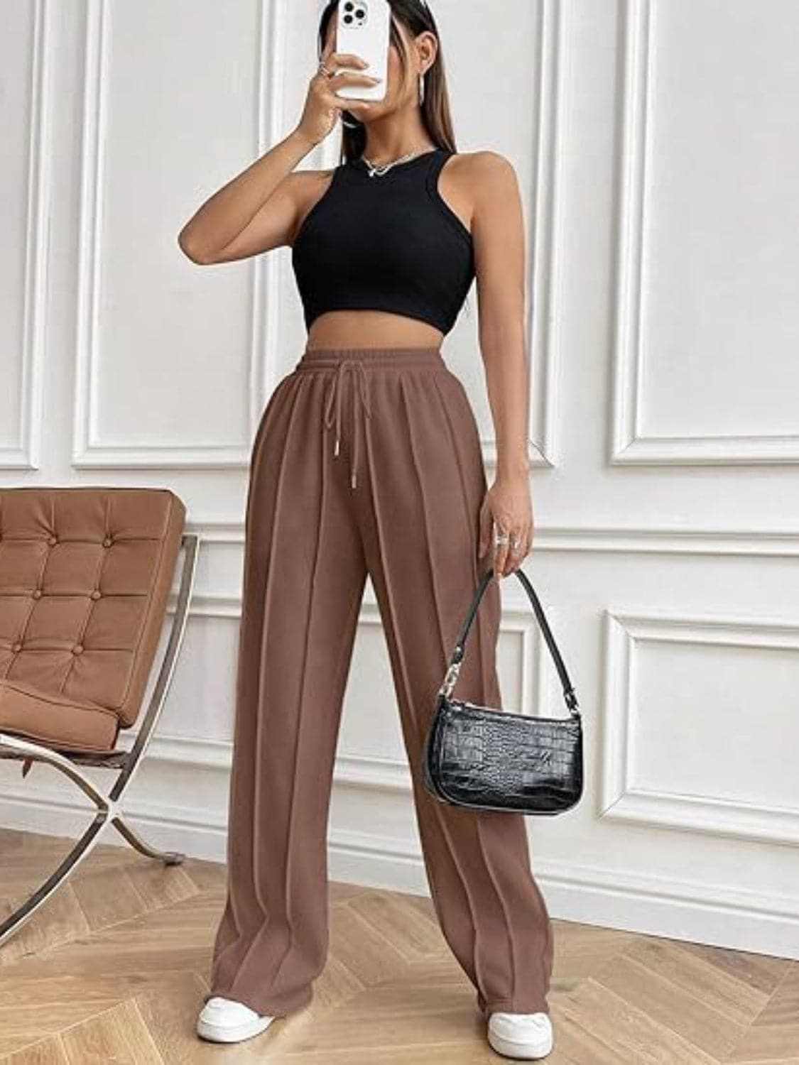 Drawstring wide-leg trousers with pockets - Love Salve 
