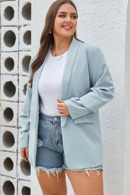 Stylish Plus Size Shawl Collar Blazer with Long SleevesStylish Plus Size Shawl Collar Blazer with Long Sleeves
 Upgrade your wardrobe with our sophisticated Shawl Collar Blazer, perfect for adding a touch of elegance to Love Salve Size Shawl Collar Blazerplus