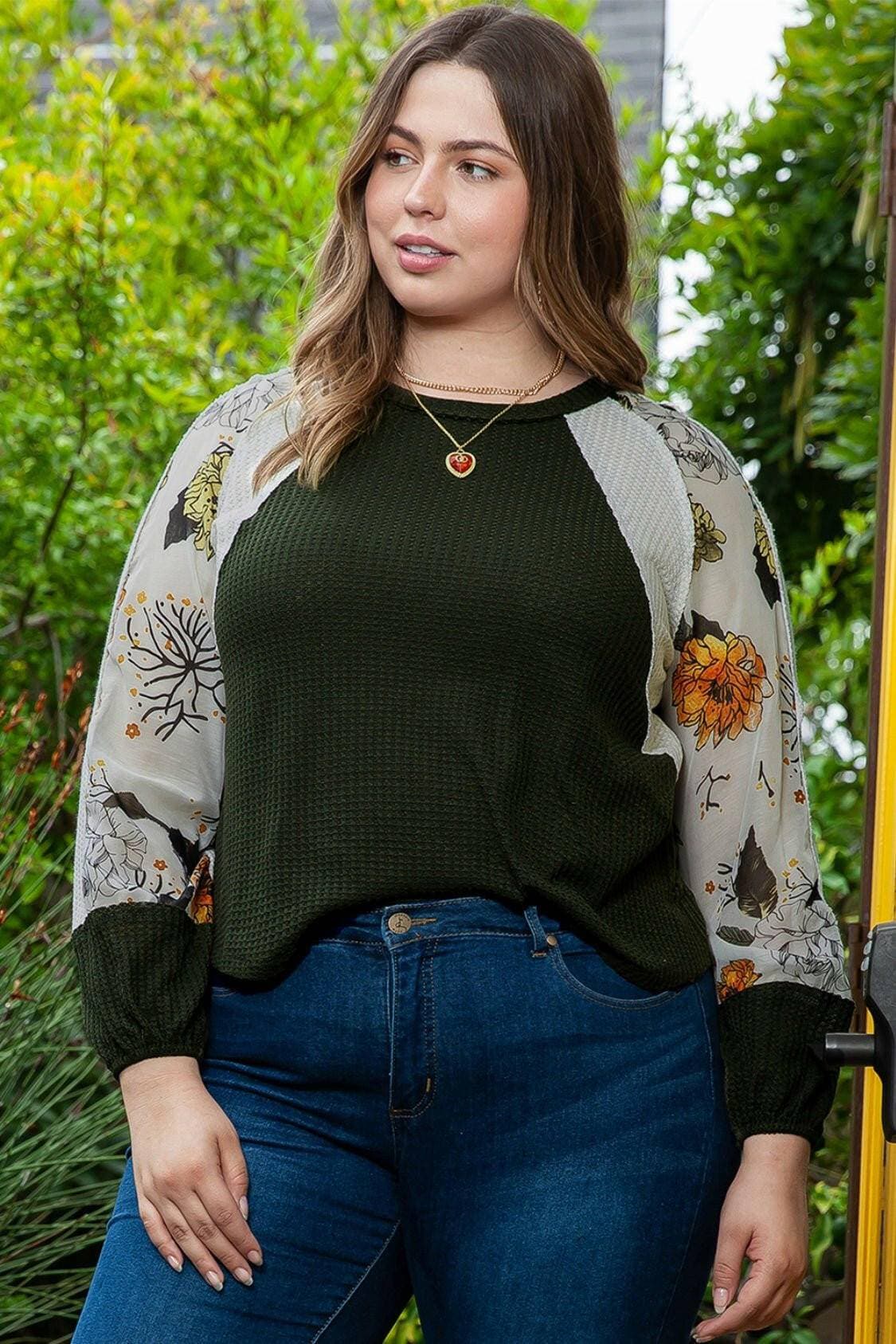 Floral Plus Size Waffle-Knit Sheer BlouseFloral Plus Size Waffle-Knit Sheer Blouse
 Indulge in the delicate charm of our Floral Plus Size Waffle-Knit Sheer Blouse, designed to elevate your style effortlesslLove Salve Floralplus