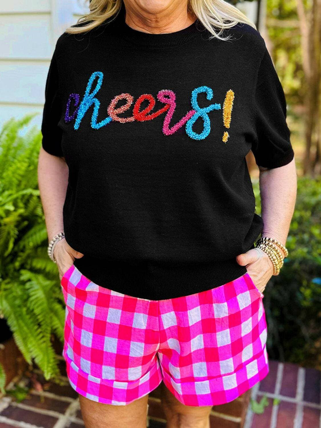 Curvy CHEERS Round Neck Short Sleeve SweaterCurvy CHEERS Round Neck Short Sleeve Sweater
 Upgrade your style with the Curvy CHEERS Sweater, a perfect blend of sophistication and comfort.
 Main Features:
 
 
BaLove Salve Curvy CHEERS Round Neck Short Sleeve Sweaterplus