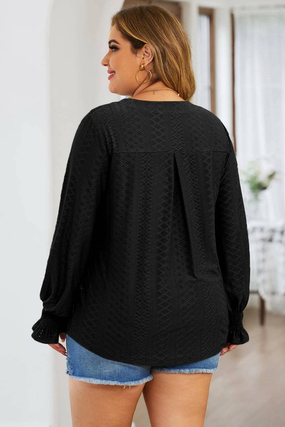 Eyelet Detailed Plus Size Flounce Sleeve BlouseEyelet Detailed Plus Size Flounce Sleeve Blouse
 
 
Delicate Charm: Elevate your style with exquisite eyelet sheer detailing.
 
Flattering Fit: Opaque stretch materiLove Salve Size Flounce Sleeve Blouseplus