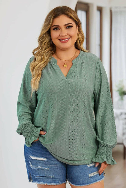 Eyelet Detailed Plus Size Flounce Sleeve BlouseEyelet Detailed Plus Size Flounce Sleeve Blouse
 
 
Delicate Charm: Elevate your style with exquisite eyelet sheer detailing.
 
Flattering Fit: Opaque stretch materiLove Salve Size Flounce Sleeve Blouseplus