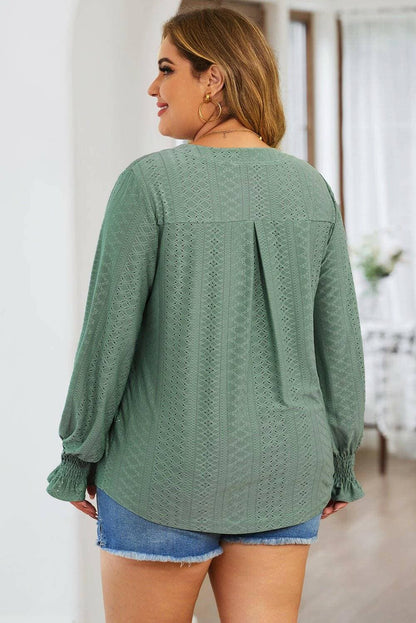 Eyelet Detailed Plus Size Flounce Sleeve BlouseEyelet Detailed Plus Size Flounce Sleeve Blouse
 
 
Delicate Charm: Elevate your style with exquisite eyelet sheer detailing.
 
Flattering Fit: Opaque stretch materiLove Salve Size Flounce Sleeve Blouseplus