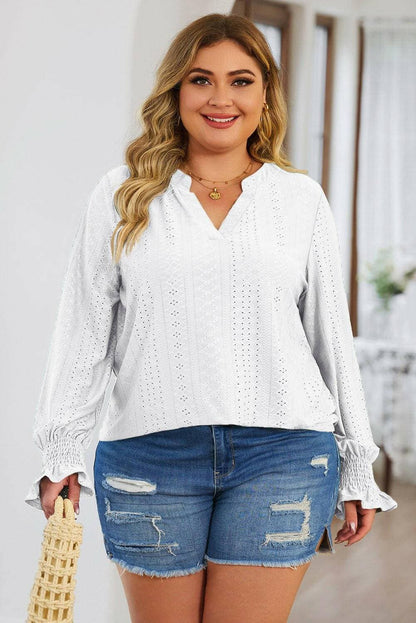 Eyelet Detailed Plus Size Flounce Sleeve BlouseEyelet Detailed Plus Size Flounce Sleeve Blouse
 
 
Delicate Charm: Elevate your style with exquisite eyelet sheer detailing.
 
Flattering Fit: Opaque stretch materiLove Salve Size Flounce Sleeve Blouseplus