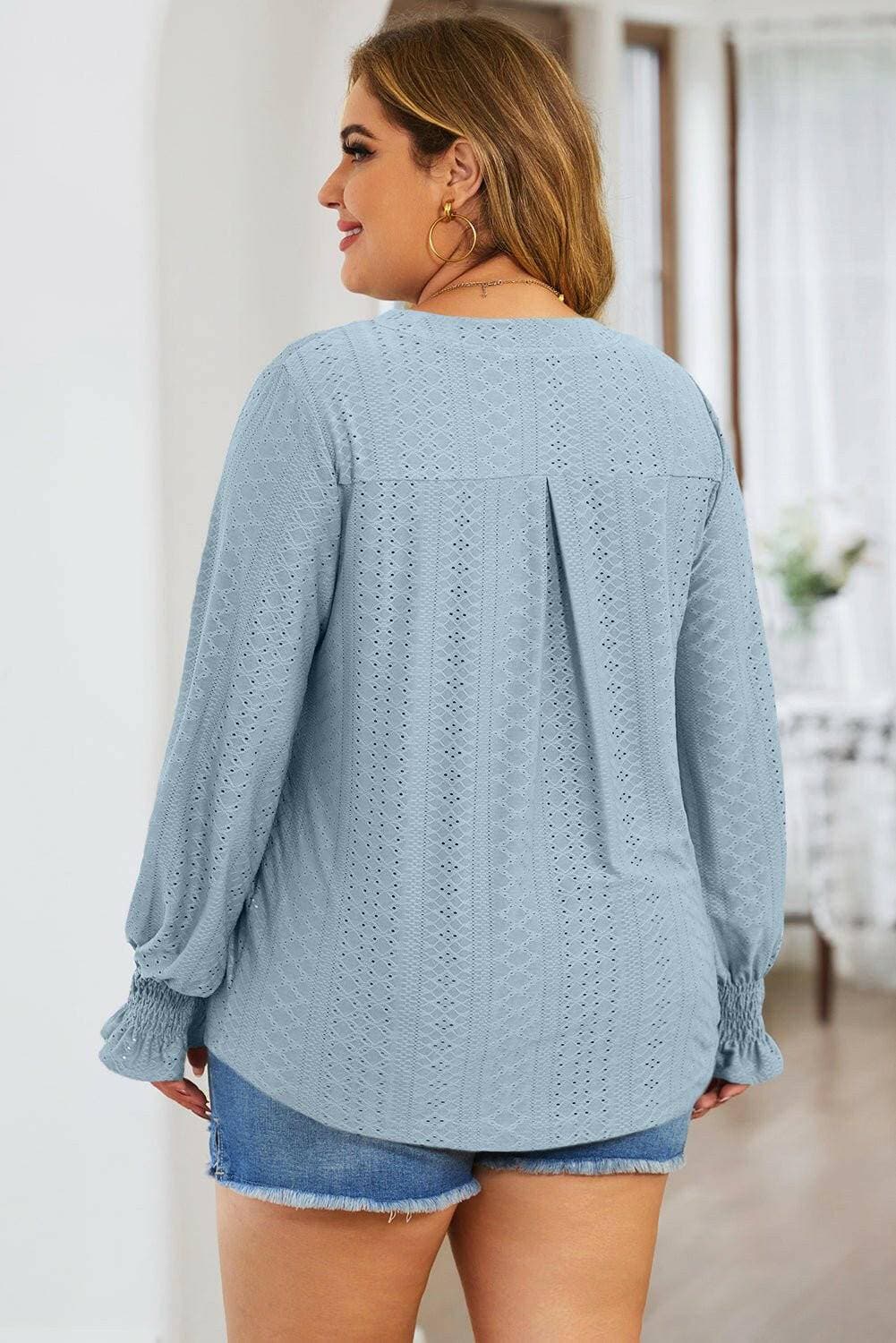 Eyelet Detailed Plus Size Flounce Sleeve BlouseEyelet Detailed Plus Size Flounce Sleeve Blouse
 
 
Delicate Charm: Elevate your style with exquisite eyelet sheer detailing.
 
Flattering Fit: Opaque stretch materiLove Salve Size Flounce Sleeve Blouseplus