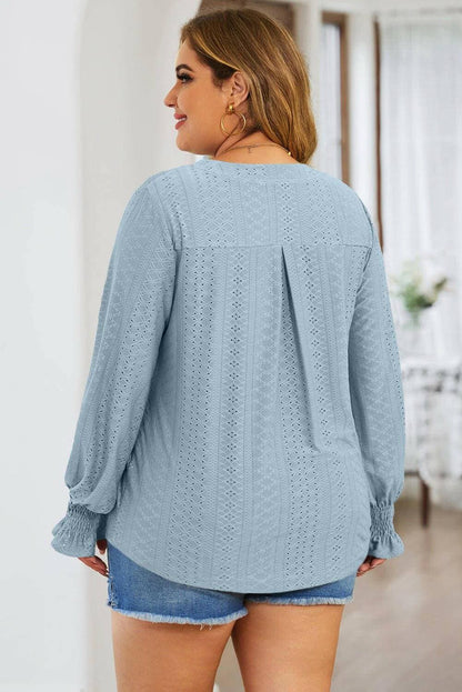 Eyelet Detailed Plus Size Flounce Sleeve BlouseEyelet Detailed Plus Size Flounce Sleeve Blouse
 
 
Delicate Charm: Elevate your style with exquisite eyelet sheer detailing.
 
Flattering Fit: Opaque stretch materiLove Salve Size Flounce Sleeve Blouseplus