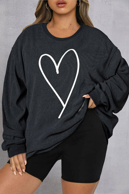 Heart Patterned Plus Size Ribbed Round Neck SweatshirtHeart Patterned Plus Size Ribbed Round Neck Sweatshirt
 Upgrade your style and embrace comfort with our Heart Patterned Plus Size Ribbed Round Neck Sweatshirt. StandLove Salve Size Ribbed Round Neck Sweatshirtplus