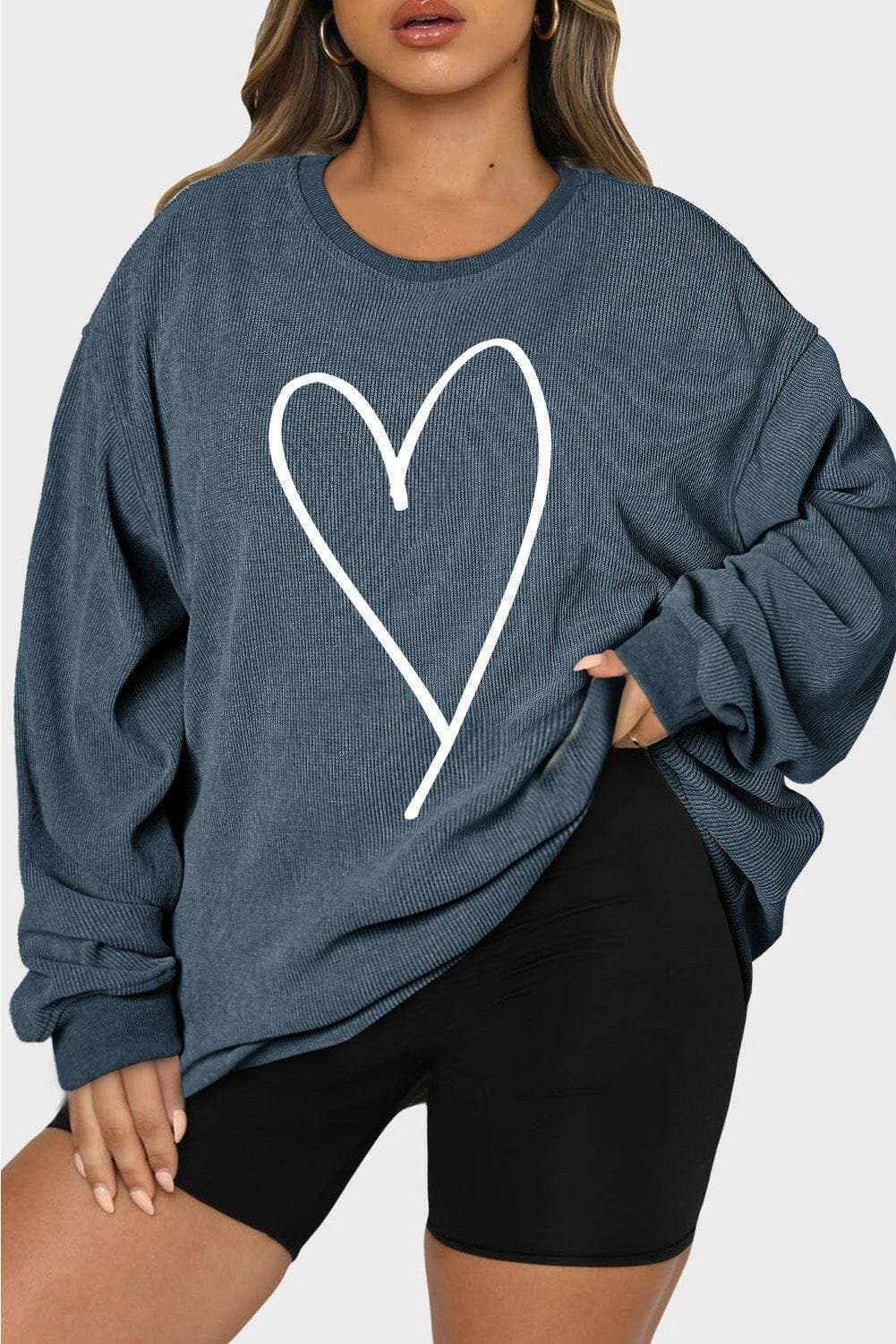 Heart Patterned Plus Size Ribbed Round Neck SweatshirtHeart Patterned Plus Size Ribbed Round Neck Sweatshirt
 Upgrade your style and embrace comfort with our Heart Patterned Plus Size Ribbed Round Neck Sweatshirt. StandLove Salve Size Ribbed Round Neck Sweatshirtplus