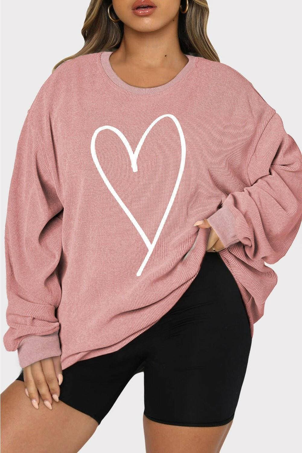 Heart Patterned Plus Size Ribbed Round Neck SweatshirtHeart Patterned Plus Size Ribbed Round Neck Sweatshirt
 Upgrade your style and embrace comfort with our Heart Patterned Plus Size Ribbed Round Neck Sweatshirt. StandLove Salve Size Ribbed Round Neck Sweatshirtplus