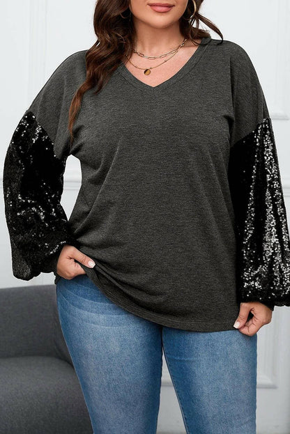 Shimmering Curve Embrace V-Neck Top with Long SleevesExperience Elegance and Comfort
 Indulge in the allure of our Shimmering Curve Embrace V-Neck Top with Long Sleeves. This exquisite top combines style and comfort seLove Salve Shimmering Curve Embraceplus