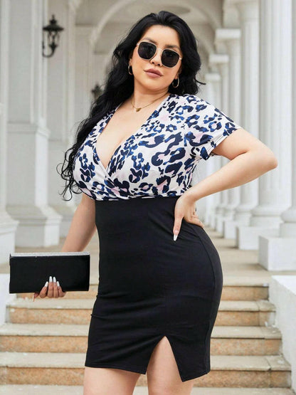 Slit Printed Plus Size Wrap Dress with Sheer DetailSlit Printed Plus Size Wrap Dress with Sheer Detail
 Step into elegance with our Slit Printed Plus Size Wrap Dress with Sheer Detail, a fusion of sophistication and Love Salve Size Wrap Dressplus