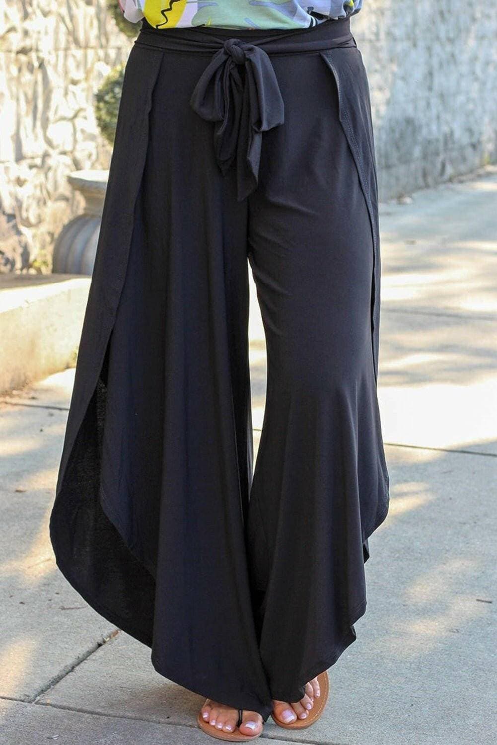 Plus size tie detail wide-leg pants for any occasion.