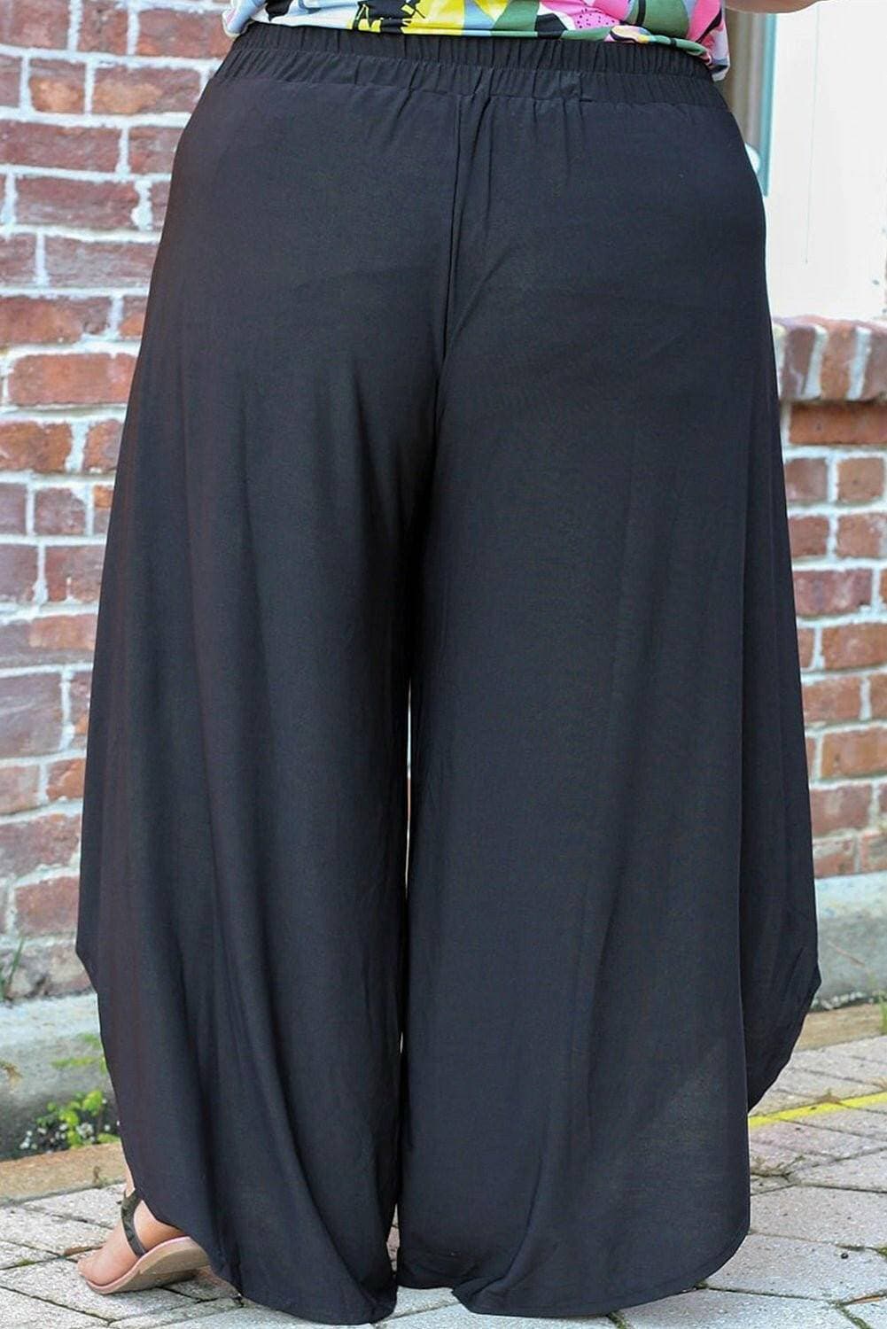 Trendy Plus Size Wide Leg Pants with Front TieUpgrade Your Style with Trendy Plus Size Wide Leg Pants
 Step up your fashion game with our Trendy Plus Size Wide Leg Pants featuring a chic front tie detail. These Love Salve Size Wide Leg Pantsplus