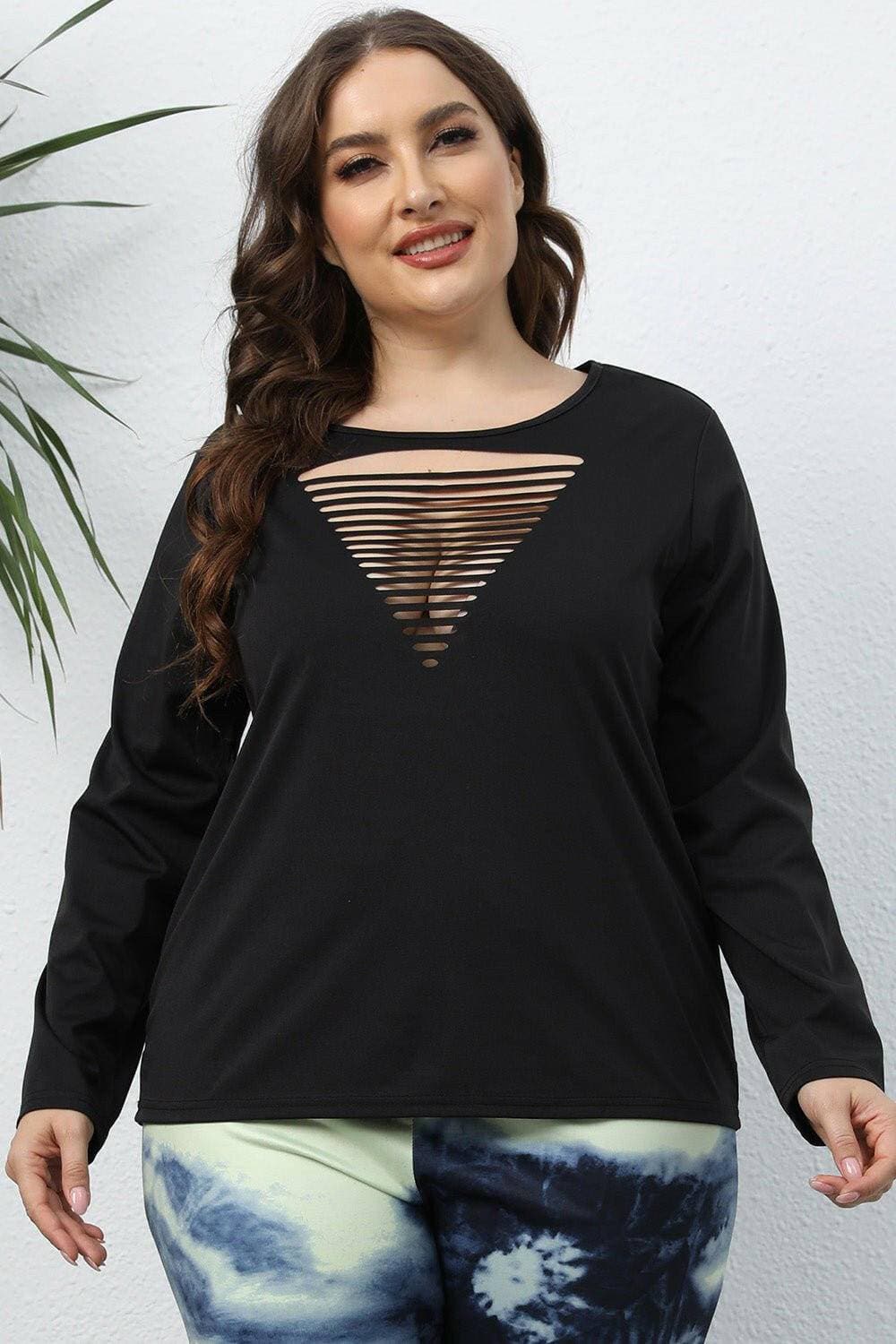 Cutout Front Plus Size Long Sleeve Sheer T-ShirtUpgrade Your Wardrobe with Style and Comfort
 
 
Cutout Sheer Elegance: This Plus Size Long Sleeve Sheer T-Shirt features a stylish cutout front design, adding a touLove Salve Size Long Sleeve Sheerplus