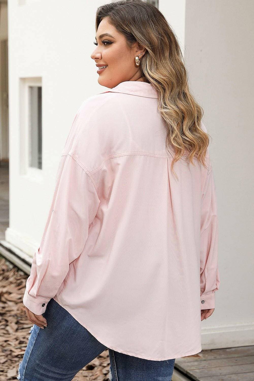 Curvy Fit Button-Up-Bluse mit Kragen und langen Ärmeln