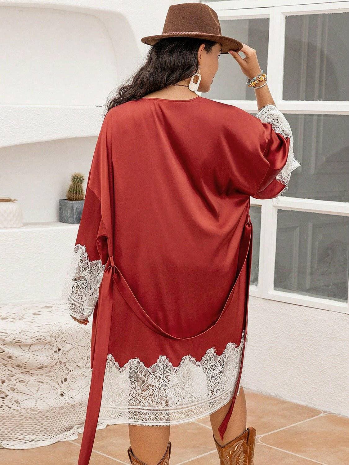 Luxurious Lace Detail Plus Size Tie-Front RobeIndulge in Elegance with Our Luxurious Lace Detail Plus Size Tie-Front Robe
 Experience the perfect blend of sophistication and comfort with our beautifully crafted Love Salve Luxurious Lace Detailplus