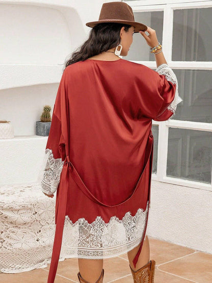 Luxurious Lace Detail Plus Size Tie-Front RobeIndulge in Elegance with Our Luxurious Lace Detail Plus Size Tie-Front Robe
 Experience the perfect blend of sophistication and comfort with our beautifully crafted Love Salve Luxurious Lace Detailplus