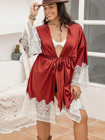 Luxurious Lace Detail Plus Size Tie-Front RobeIndulge in Elegance with Our Luxurious Lace Detail Plus Size Tie-Front Robe
 Experience the perfect blend of sophistication and comfort with our beautifully crafted Love Salve Luxurious Lace Detailplus