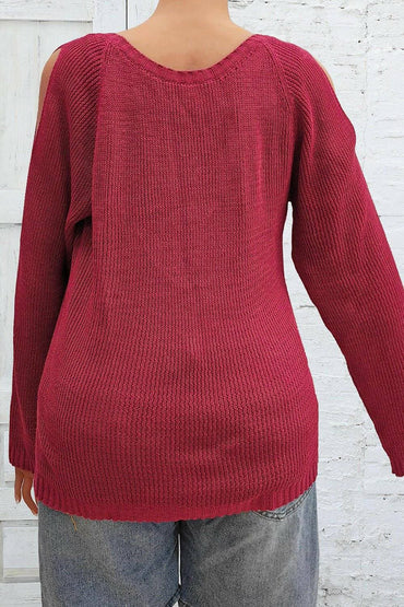 Cold Shoulder Round Neck Sweater for Curvy WomenCold Shoulder Round Neck Sweater for Curvy Women
 Indulge in comfort and style with our Cold Shoulder Round Neck Sweater designed especially for curvy women. ElevateLove Salve Cold Shoulder Round Neck Sweaterplus