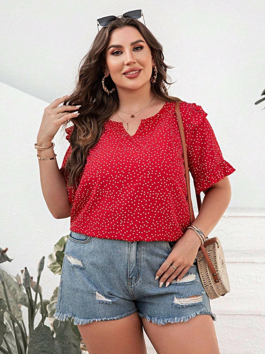 Curvy Chic Polka Dot Bell Sleeve BlouseCurvy Chic Polka Dot Bell Sleeve Blouse
 Indulge in Effortless Elegance with Our Curvy Chic Polka Dot Bell Sleeve Blouse
 Main Features:
 
 
Chic Design: Embrace youLove Salve Curvy Chic Polka Dot Bell Sleeve Blouseplus