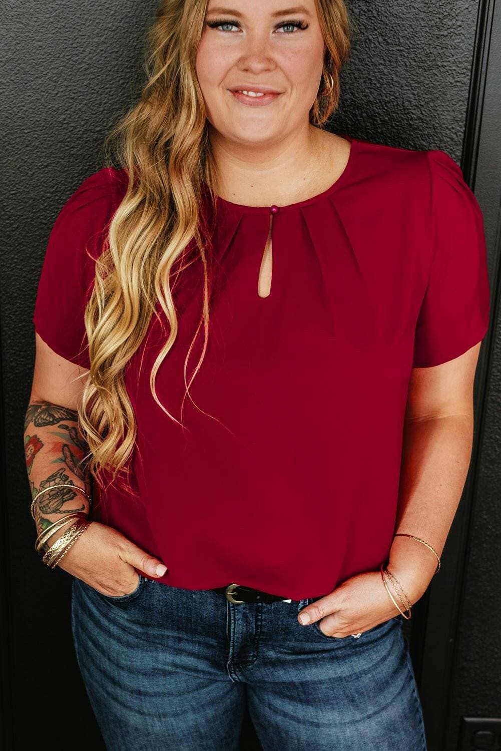 Curvy Round Neck Sheer Blouse - Plus SizeCurvy Round Neck Sheer Blouse - Plus Size
 Upgrade your wardrobe with our Curvy Round Neck Sheer Blouse, tailored for plus-size women who embrace elegance and comforLove Salve Curvy Round Neck Sheer Blouse -plus