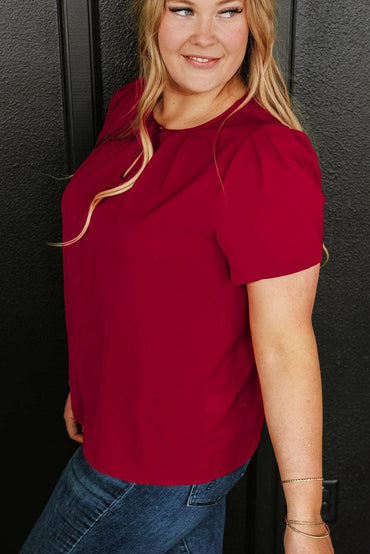 Curvy Round Neck Sheer Blouse - Plus SizeCurvy Round Neck Sheer Blouse - Plus Size
 Upgrade your wardrobe with our Curvy Round Neck Sheer Blouse, tailored for plus-size women who embrace elegance and comforLove Salve Curvy Round Neck Sheer Blouse -plus