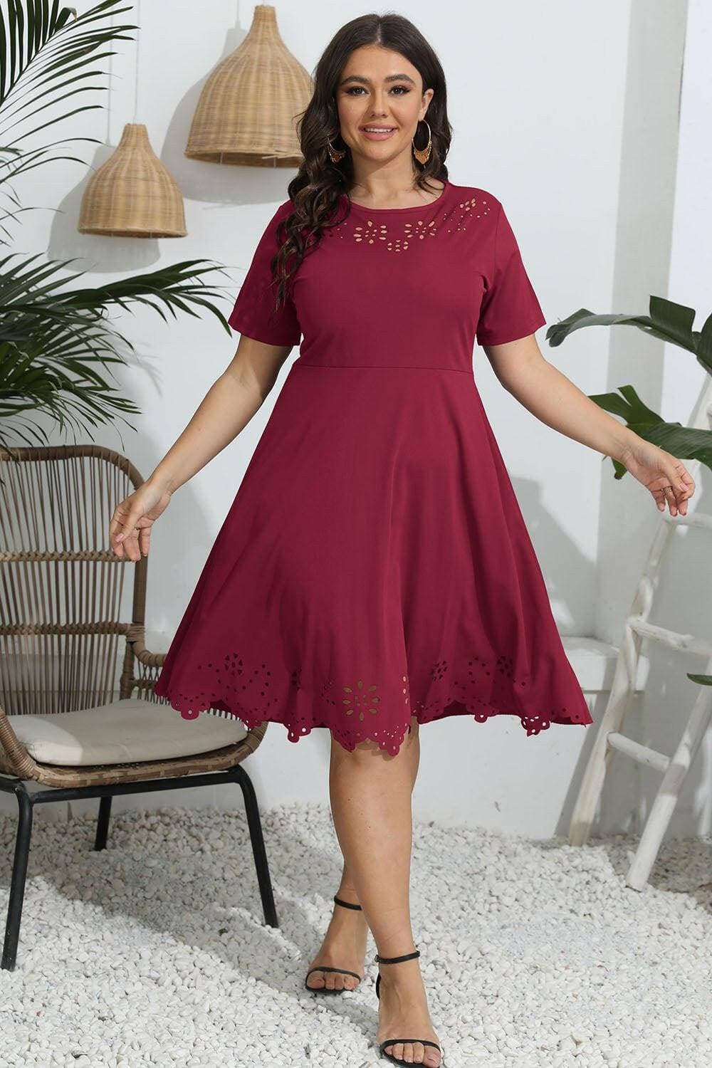 Openwork Sheer Plus Size Round Neck DressOpenwork Sheer Plus Size Round Neck Dress
 Upgrade Your Style with Sheer Elegance
 
 Stand out with the intricate openwork sheer design
 Adds sophistication to your Love Salve Size Round Neck Dressplus