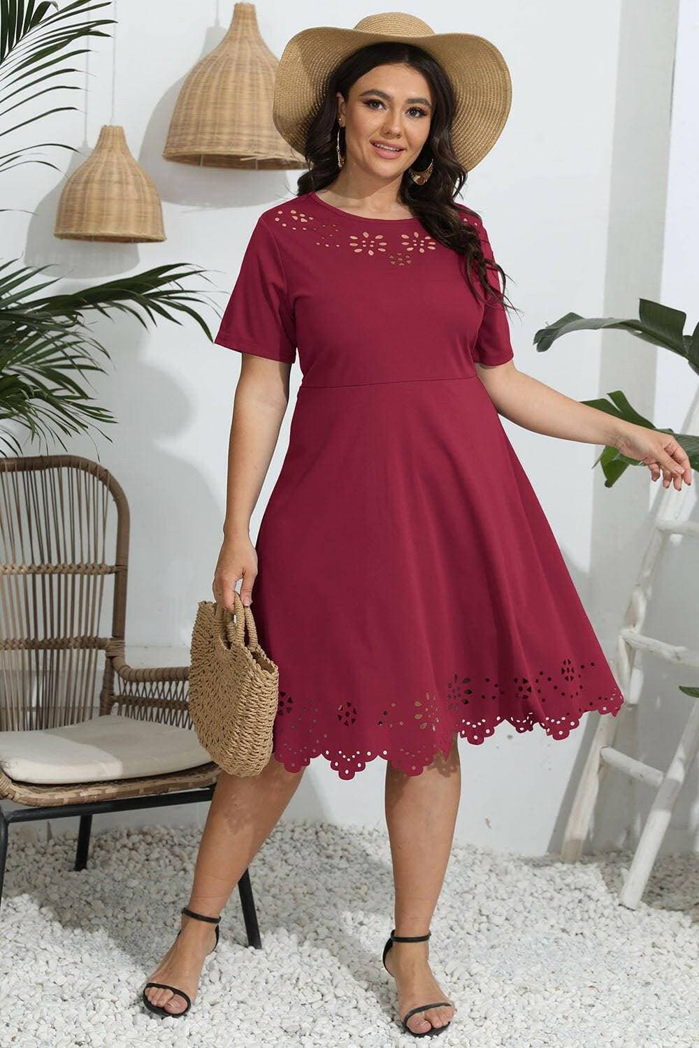 Openwork Sheer Plus Size Round Neck DressOpenwork Sheer Plus Size Round Neck Dress
 Upgrade Your Style with Sheer Elegance
 
 Stand out with the intricate openwork sheer design
 Adds sophistication to your Love Salve Size Round Neck Dressplus