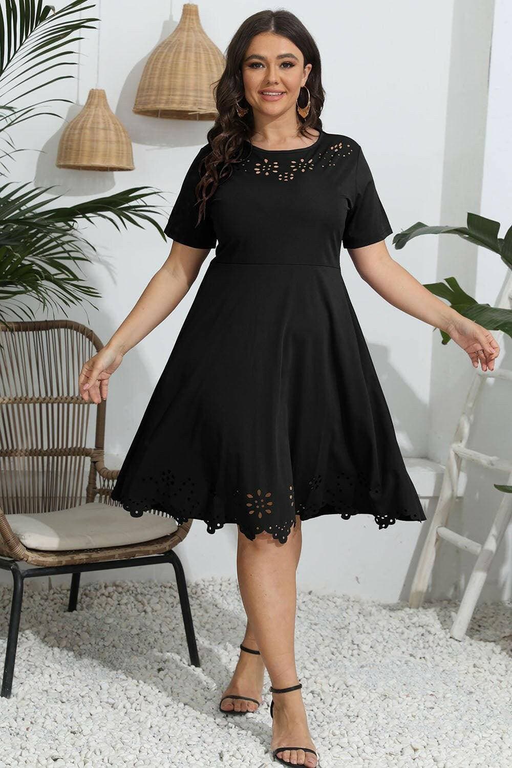 Openwork Sheer Plus Size Round Neck DressOpenwork Sheer Plus Size Round Neck Dress
 Upgrade Your Style with Sheer Elegance
 
 Stand out with the intricate openwork sheer design
 Adds sophistication to your Love Salve Size Round Neck Dressplus