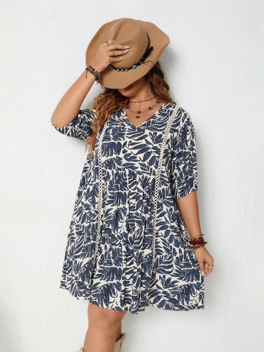 Plus Size Printed V-Neck Half Sleeve Mini DressPlus Size Printed V-Neck Half Sleeve Mini Dress
 Indulge in effortless style with our Plus Size Printed V-Neck Half Sleeve Mini Dress. Elevate your wardrobe with thiLove Salve -Neck Half Sleeve Mini Dressplus