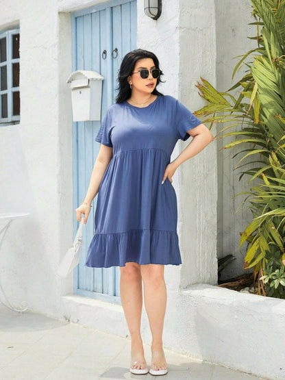 Curvy Round Neck Short Sleeve Chiffon DressUpgrade Your Style with Our Curvy Round Neck Chiffon Dress
 Step into elegance and comfort with our Curvy Round Neck Short Sleeve Chiffon Dress. This dress is designLove Salve Curvy Round Neck Short Sleeve Chiffon Dressplus